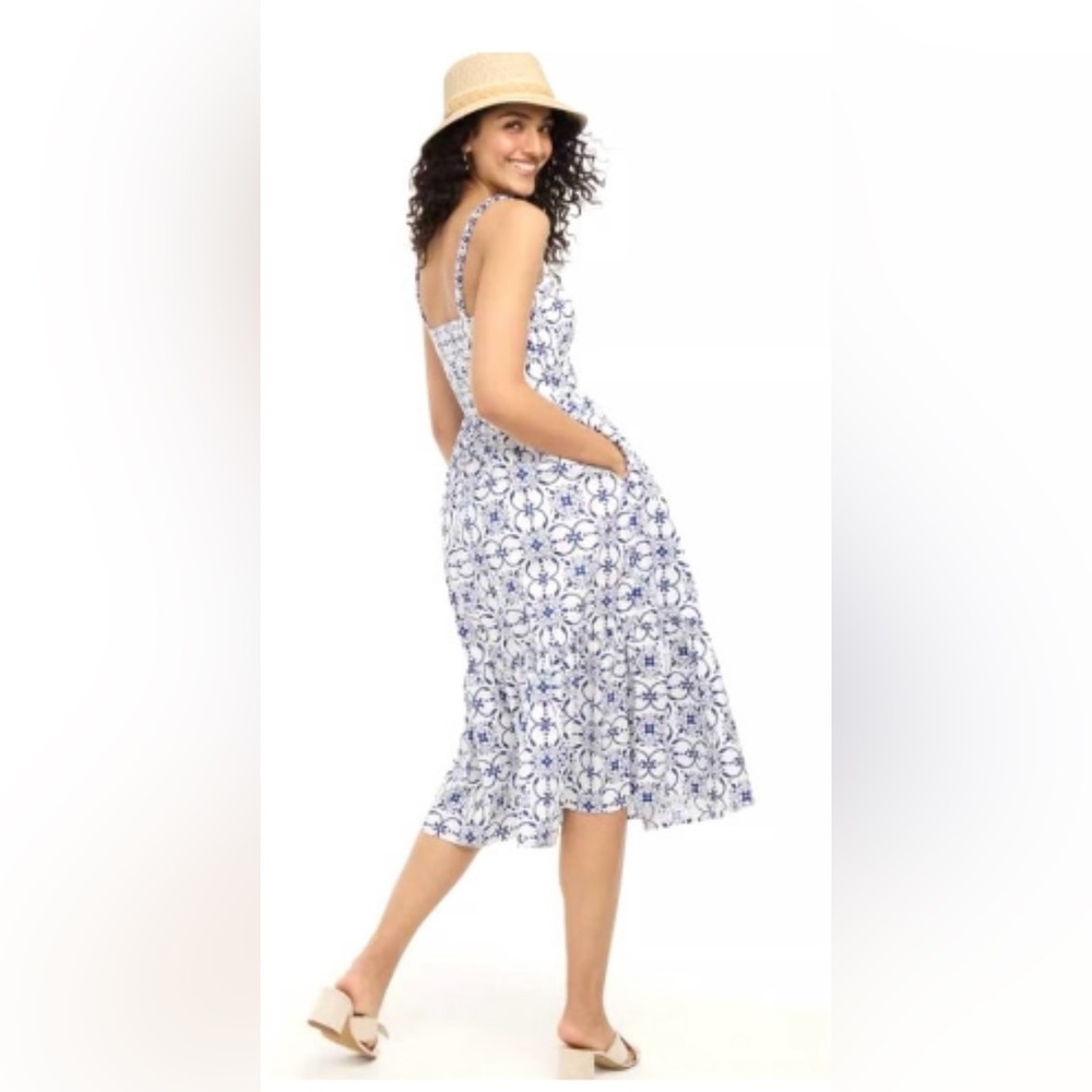 J. Crew factory blue and white Poplin corset midi dress Size 6 - Picture 2 of 14